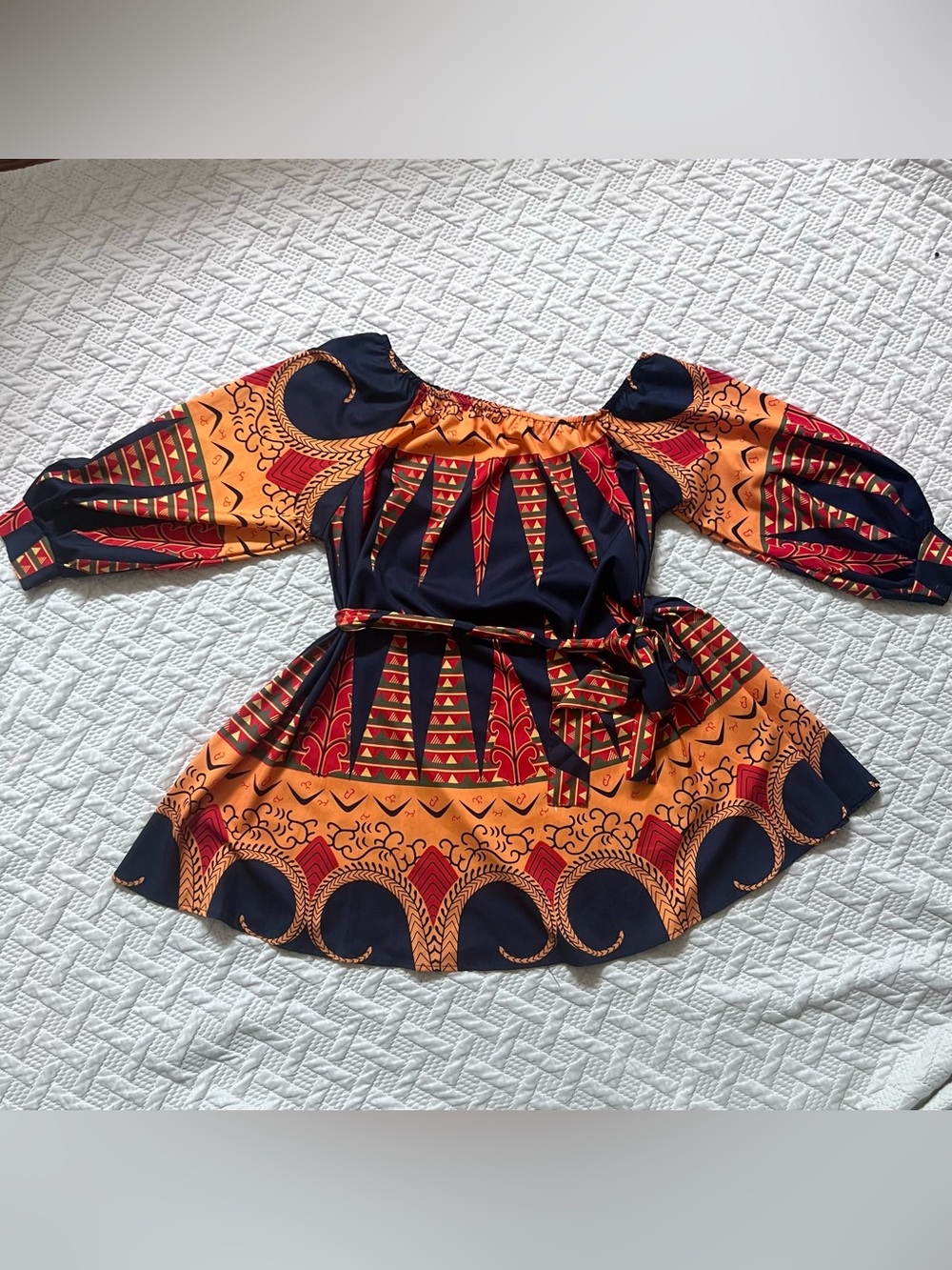 NWOT Haoohu Vibrant Patterned Off-Shoulder Dress Medium - Picture 1 of 8